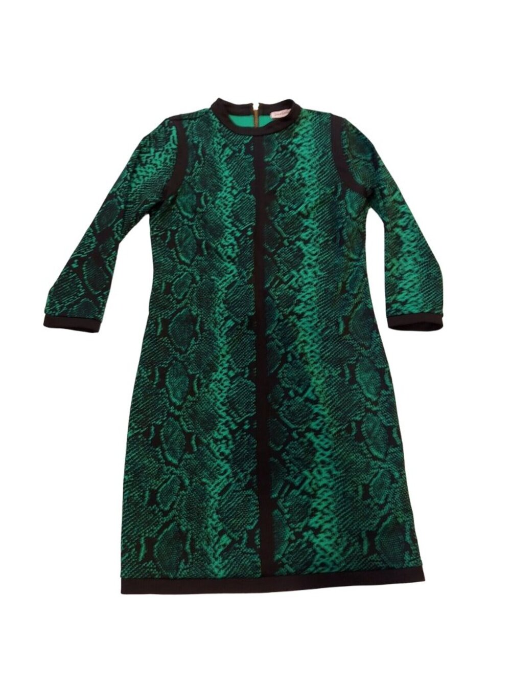 JUICY COUTURE Dress Womens M Black Green stretch Gold Zip career bold sheath